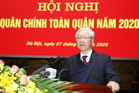 Tổng Bí thư, Chủ tịch nước Nguyễn Phú Trọng phát biểu tại Hội nghị Quân chính toàn quân năm 2020 -( Ảnh Bộ Quốc phòng)