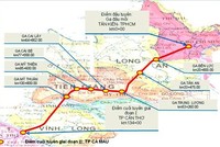 Hướng tuyến dự kiến của Dự án đường sắt Tp.HCM - Cần Thơ.
