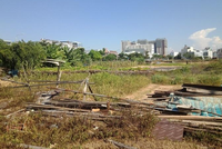 Khu đất thực hiện dự án Trung tâm văn hóa kết hợp phục vụ sinh hoạt cộng đồng Khu dân cư Phú Mỹ An là bãi đất cây cỏ mọc um tùm và trũng thấp. Ảnh: Nhiệt Băng