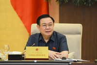 Chủ tịch Quốc hội Vương Đình Huệ phát biểu tại phiên họp 57 của Uỷ ban Thường vụ Quốc hội (Ảnh Duy Linh).