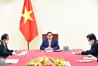 Thủ tướng Phạm Minh Chính điện đàm với Thủ tướng Đức Angela Merkel (Ảnh: BNG)