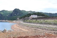 Hồ thuỷ điện Hoà Bình cách mực nước chết 5 mét. Ảnh chụp ngày 2/7/2021