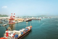 Tàu chở container vào trả hàng tại cảng Quy Nhơn.