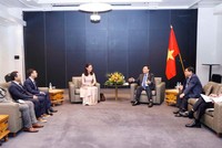 Chủ tịch Quốc hội Vương Đình Huệ tiếp nhóm Start-up Phần Lan gốc Việt đại diện cho 4 doanh nghiệp trẻ Phần Lan (Ảnh - TTXVN) 