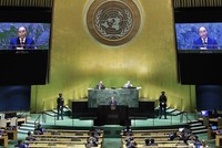 Chủ tịch nước Nguyễn Xuân Phúc phát biểu tại Phiên thảo luận chung cấp cao Đại hội đồng Liên hợp quốc (Ảnh: Vietnamplus.vn)