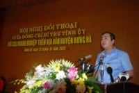 Ủy viên Trung ương Đảng, Bí thư Tỉnh ủy Thái Bình Ngô Đông Hải phát biểu tại Hội nghị đối thoại với doanh nghiệp huyện Hưng Hà nhân Ngày Doanh nhân Việt Nam, 13/10.