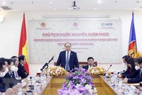 Chủ tịch nước Nguyễn Xuân Phúc phát biểu tại buổi gặp mặt. (Ảnh: Thống Nhất/TTXVN)