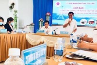 Ông Lê Thanh Bình, Phó chủ tịch UBND tỉnh Trà Vinh phát biểu tại buổi Họp báo chiều 18/4.