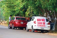 Quảng cáo bán đất được treo ở khắp nơi. Ảnh: Trọng Tín