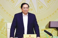 Thủ tướng Chính phủ Phạm Minh Chính chủ trì gặp mặt của Thường trực Chính phủ với lãnh đạo các cơ quan báo chí nhân kỷ niệm 97 năm Ngày Báo chí Cách mạng Việt Nam. Ảnh: Nhật Bắc