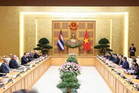 Thủ tướng Phạm Minh Chính hội đàm với Thủ tướng Cuba Manuel Marrero Cruz. (Ảnh: Nhật Bắc)