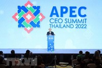 Chủ tịch nước Nguyễn Xuân Phúc phát biểu tại Phiên họp thứ 4 CEO Summit về thương mại và đầu tư. (Ảnh: Thống Nhất/TTXVN)