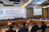 Ông Đậu Anh Tuấn, Phó tổng thư ký Liên đoàn Thương mại và Công nghiệp Việt Nam phát biểu tại VBF 2023.