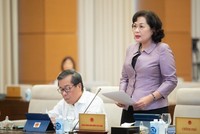 Thống đốc Ngân hàng Nhà nước Nguyễn Thị Hồng phát biểu tại phiên họp. 