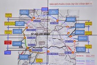 Bản đồ phân chia dự án Vành đai 4 (Ảnh: Hà Mai).