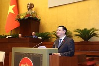 Chủ tịch Quốc hội Vương Đình Huệ phát biểu khai mạc phiên chất vấn.