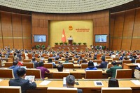 Các nhiệm vụ lập pháp nhiệm kỳ này sẽ được rà soát tại Hội nghị toàn quốc lần thứ nhất triển khai luật, nghị quyết của Quốc hội khóa XV diễn ra ngày 6/9. Trong ảnh - Một phiên họp toàn thể của Quốc hội đương nhiệm. 