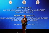 Tiến sĩ Phan Chí Hiếu, Chủ tịch Viện Hàn lâm Khoa học xã hội Việt Nam phát biểu tại hội thảo - Ảnh: Lê Quân