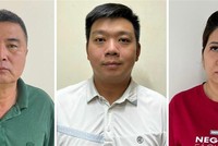 Từ trái qua phải: Nguyễn Lộc An, Trần Trác Việt Đức, Đỗ Thị Tuyết Nga. Ảnh: Bộ Công an.