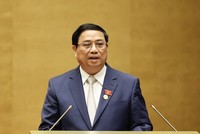 Thủ tướng Chính phủ Phạm Minh Chính báo cáo tại phiên khai mạc Kỳ họp thứ sáu của Quốc hội. 
