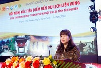 Bà Đặng Hương Giang, Giám đốc Sở Du lịch Hà Nội phát biểu tại Hội nghị.