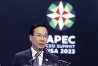 Chủ tịch nước Võ Văn Thưởng phát biểu tại Hội nghị Thượng đỉnh Doanh nghiệp APEC. Ảnh: Thống Nhất – TTXVN 