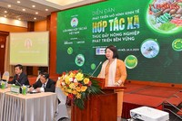 Bà Cao Xuân Thu Vân, Chủ tịch Liên minh Hợp tác xã Việt Nam phát biểu tại Diễn đàn. (Ảnh: Vnbusiness)