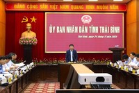 Phó chủ tịch thường trực UBND tỉnh Thái Bình Nguyễn Quang Hưng phát biểu tại cuộc họp.