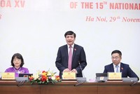 Tổng thư ký Quốc hội Bùi Văn Cường chủ trì họp báo. Ảnh: Duy Linh