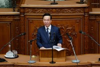 Chủ tịch nước Võ Văn Thưởng phát biểu trước Quốc hội Nhật Bản. (Ảnh: Thống Nhất/TTXVN) 