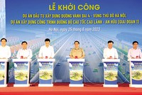 Lãnh đạo Chính phủ và các bộ, ngành, địa phương nhấn nút khởi công Dự án Đầu tư xây dựng đường Vành đai 4 - Vùng Thủ đô Hà Nội 