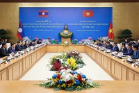 Thủ tướng Phạm Minh Chính và Thủ tướng Lào Sonexay Siphandone đồng chủ trì kỳ họp lần thứ 46 Ủy ban liên Chính phủ về hợp tác song phương Việt Nam - Lào. (Ảnh: Nhật Bắc/VGP)