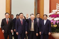 Tổng Bí thư Nguyễn Phú Trọng gặp mặt, chúc Tết các vị lãnh đạo, nguyên lãnh đạo Đảng, Nhà nước - Ảnh TTXVN.