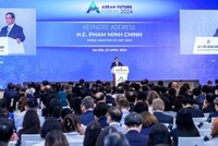 Thủ tướng Phạm Minh Chính và ngài Sonexay Siphandone, Thủ tướng Chính phủ nước Cộng hoà Dân chủ Nhân dân Lào - Chủ tịch ASEAN 2024 dự phiên khai mạc Diễn đàn Tương lai ASEAN. (Ảnh: Đức Thanh)