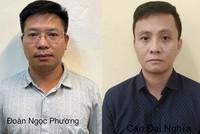 Từ trái qua: Bị can Khương Thanh Tùng, Đoàn Ngọc Phương, Cao Đại Nghĩa. Ảnh: Bộ Công an