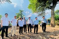 Ông Đoàn Quốc Sử, Chủ tịch UBND huyện Vĩnh Thạnh (bìa trái) cùng lãnh đạo TP. Cần Thơ khảo sát tiến độ triển khai Dự án Khu công nghiệp Vĩnh Thạnh (VSIP Cần Thơ) giai đoạn I