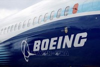 Biểu tượng Boeing trên thân máy bay 737 MAX tại Farnborough, Anh ngày 20/7/2022. Ảnh (tư liệu): Reuters/TTXVN