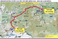 Bản đồ tổng thể hướng tuyến cao tốc Tân Phú - Bảo Lộc.