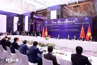 Tọa đàm Doanh nghiệp Việt Nam - Trung Quốc với chủ đề Tăng cường hợp tác cùng có lợi, chung tay kiến tạo tương lai chiều ngày 13/10. Ảnh: TTXVN