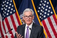 Chủ tịch Fed Jerome Powell phát biểu trong cuộc họp báo ở Washington, DC ngày 20/3/2024. (Ảnh: THX/TTXVN) 