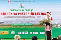 Chủ tịch UBND tỉnh Đồng Tháp Phạm Thiện Nghĩa phát biểu tại Lễ công bố Đề án Bảo tồn và phát triển sếu đầu đỏ Tam Nông - Đồng Tháp