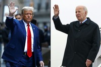 Tổng thống Mỹ đương nhiệm Joe Biden (phải) và Tổng thống đắc cử Mỹ Donald Trump. Ảnh: AFP/TTXVN