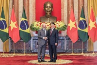 Chủ tịch nước Lương Cường và Tổng thống Lula da Silva chụp ảnh chung trước khi Hội đàm. Ảnh: Đức Thanh 