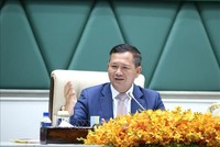 Thủ tướng Chính phủ Hoàng gia Campuchia Samdech Thipadei Hun Manet phát biểu tại diễn đàn Chính phủ với khu vực tư nhân lần thứ 19. Ảnh: Huỳnh Thảo/Pv TTXVN tại Campuchia