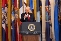 Tổng thống Mỹ Donald Trump phát biểu tại Nhà Trắng, Washington, D.C. Ảnh: THX/TTXVN