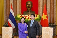 Chủ tịch nước Lương Cường tiếp Thủ tướng Thái Lan Paetongtarn Shinawatra. Ảnh: Đức Thanh 