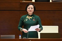 Bộ trưởng Bộ Nội vụ Phạm Thị Thanh Trà phát biểu trước giờ bấm nút. 