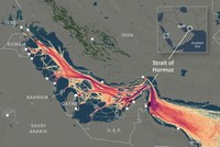 Bản đồ Vịnh Ba Tư và Eo biển Hormuz cho thấy lưu lượng tàu chở dầu đi qua khu vực này vào tháng 9/2024. Nguồn: AFP