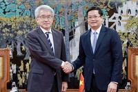 Thứ trưởng Nguyễn Đức Tâm (bên phải) và ông Hataeda Mikio tại buổi tiếp. Ảnh: Mạnh Tuấn.