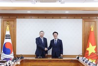 Tổng Bí thư Tô Lâm hội kiến Thủ tướng Hàn Quốc Kim Min Seok. Ảnh: TTXVN 